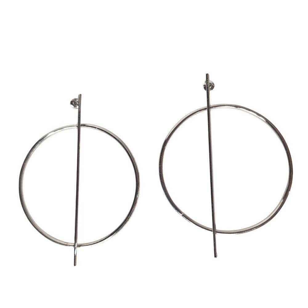 Silver Tone Chunky Hoop Earrings Sculptural